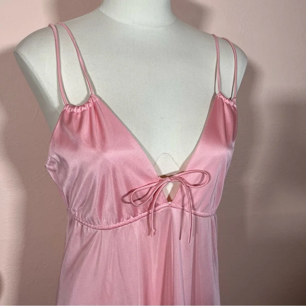 Vintage 1970 Mod Minimalist Pink Satin Feminine Long Slip Dress nightgown - Picture 12 of 16